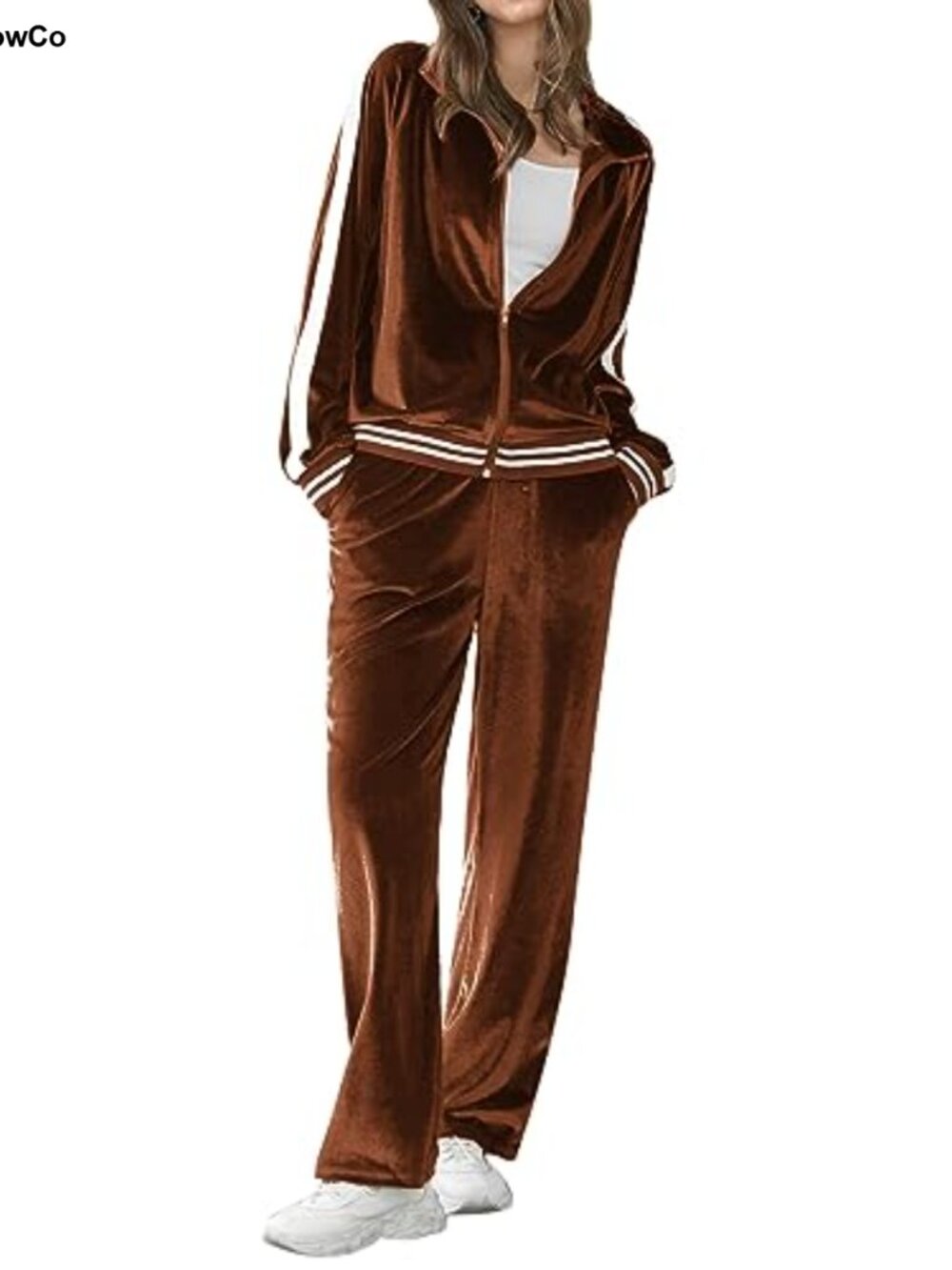 Ekouaer Velour Tracksuit 2 Piece Lounge Set Zip Sweatshirt & Sweatpants Pockets